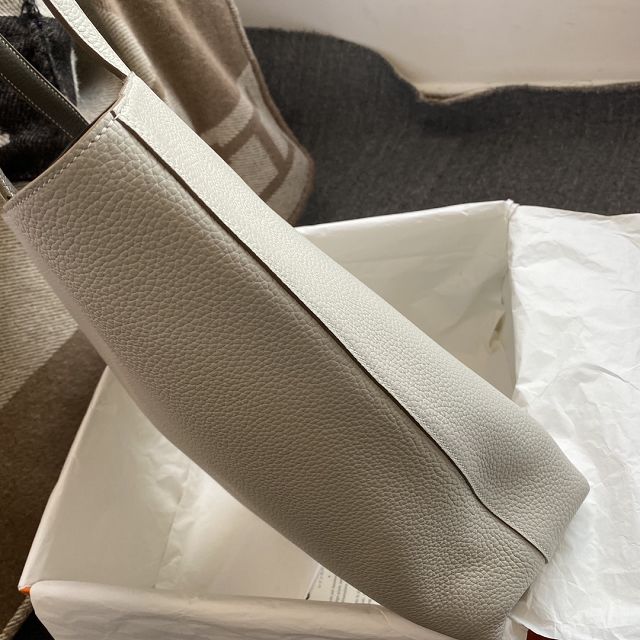 Hermes original calfskin reversible shoping bag K0298 white&grey