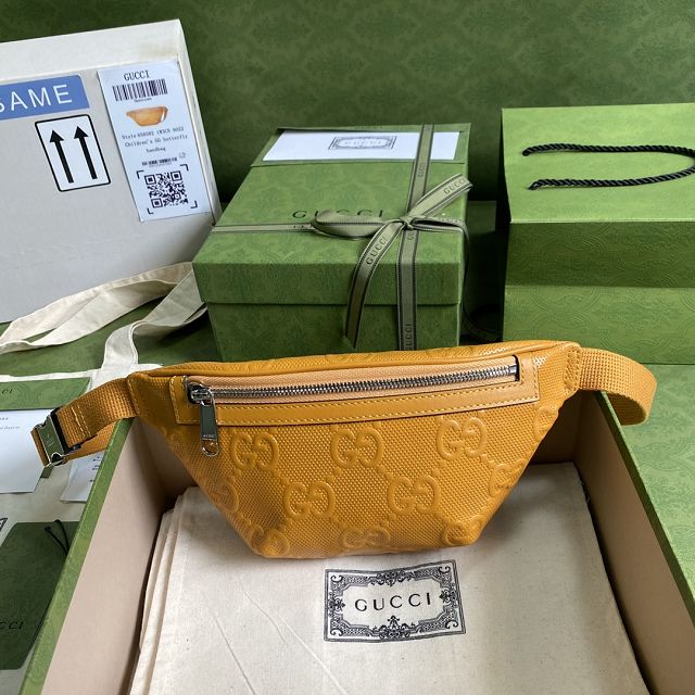 GG original embossed calfskin belt bag 658582 yellow