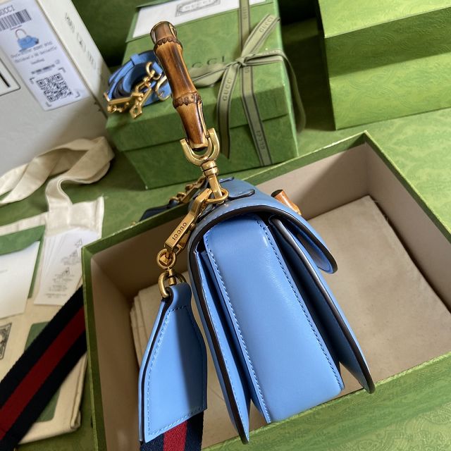 2022 GG original calfskin small top handle bag 675797 blue