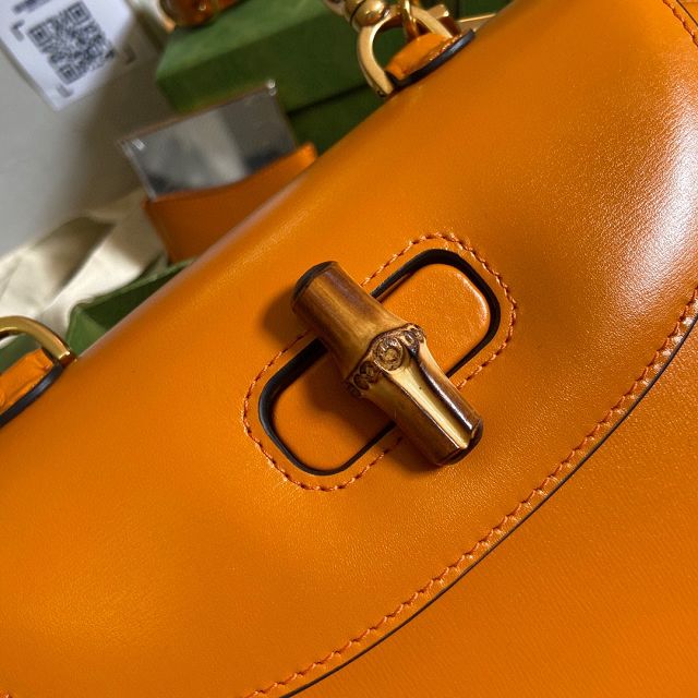 2022 GG original calfskin small top handle bag 675797 yellow