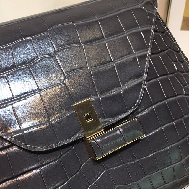 Valextra original crocodile calfskin iside medium bag 56028 dark grey