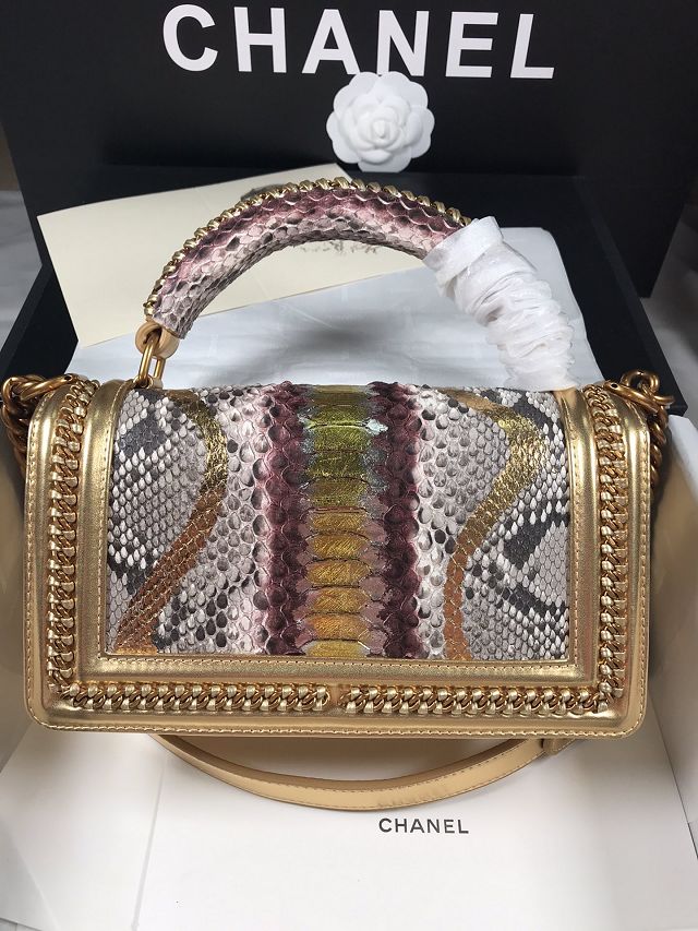 CC original python leather medium boy handbag A94804 gold&grey