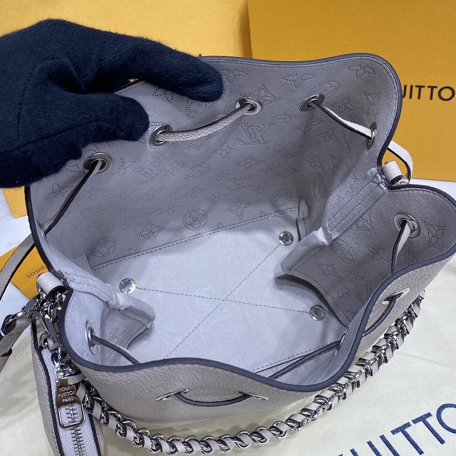 Louis vuitton original mahina leather bella bucket bag M57070 light grey