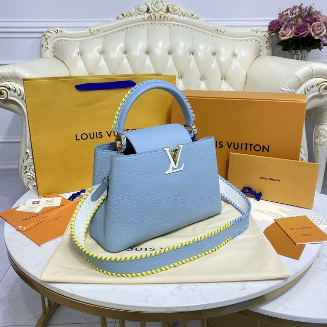 Louis vuitton original calfskin capucines BB handbag M57941 light blue