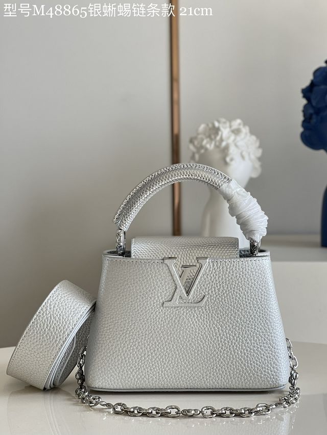 Louis vuitton original calfskin capucines mini handbag M48865 silver