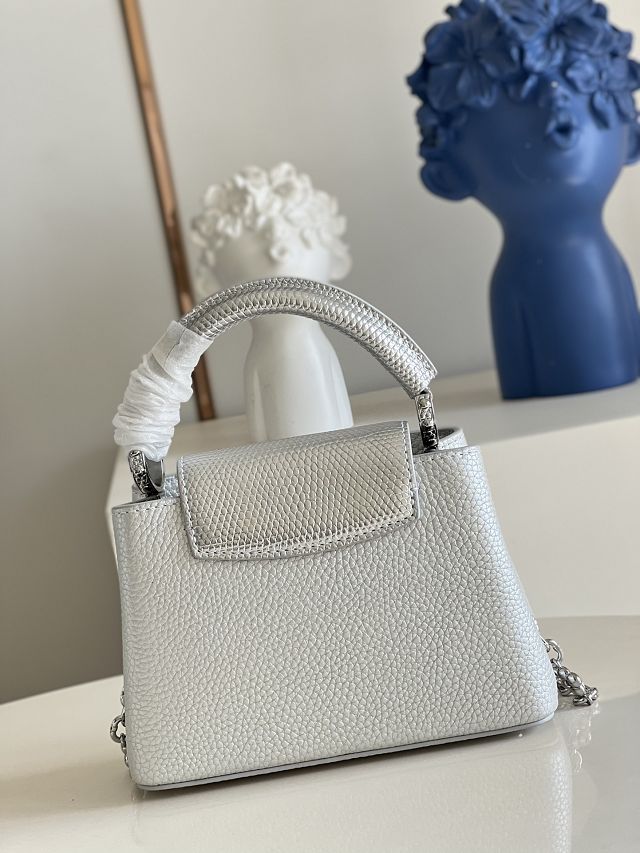 Louis vuitton original calfskin capucines mini handbag M48865 silver