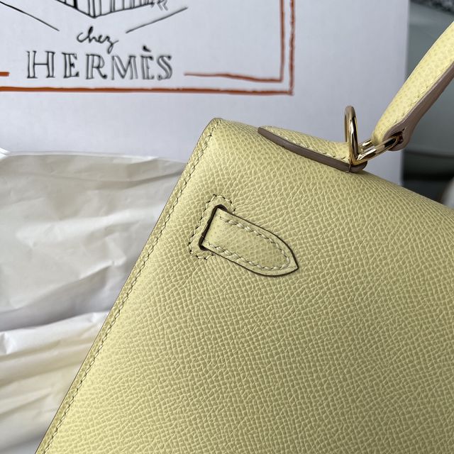 Hermes original epsom leather kelly 32 bag K32-1 jaune poussin