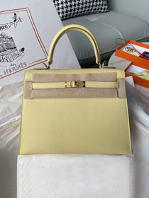 Hermes original epsom leather kelly 32 bag K32-2 jaune poussin