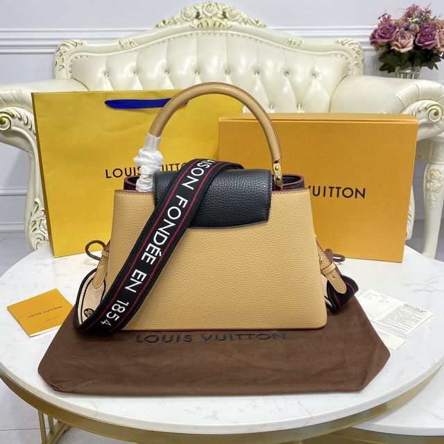 Louis vuitton original calfskin capucines mm handbag M58610 black&apricot