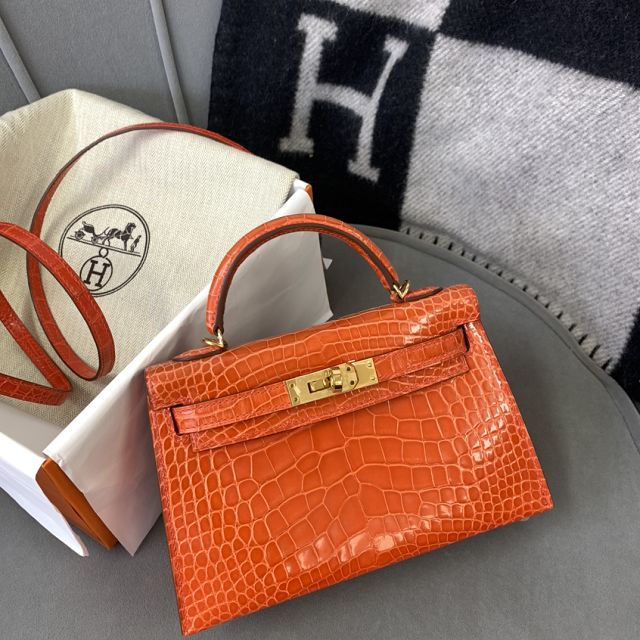 Top hermes 100% genuine crocodile leather mini kelly bag K0019 