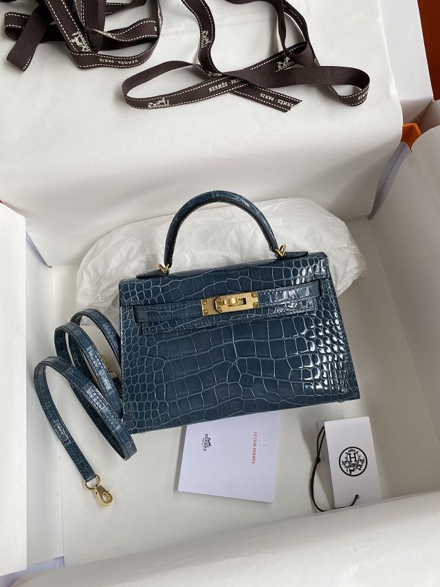 Top hermes 100% genuine crocodile leather mini kelly bag K0019 