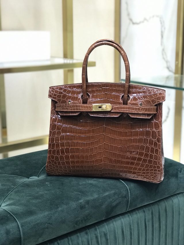 Top Hermes handmade genuine 100% crocodile leather birkin 35 bag K350 brown