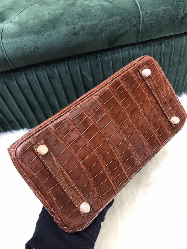 Top Hermes handmade genuine 100% crocodile leather birkin 35 bag K350 brown