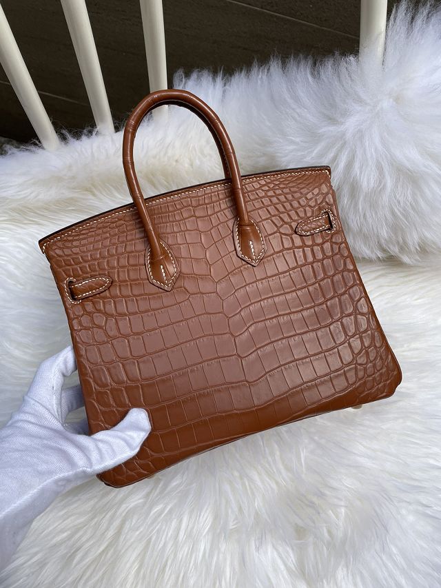 Top Hermes handmade genuine 100% crocodile leather birkin 35 bag K350 camel