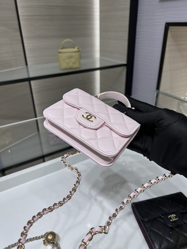 CC original lambskin flap coin purse with chain AP2200 light pink