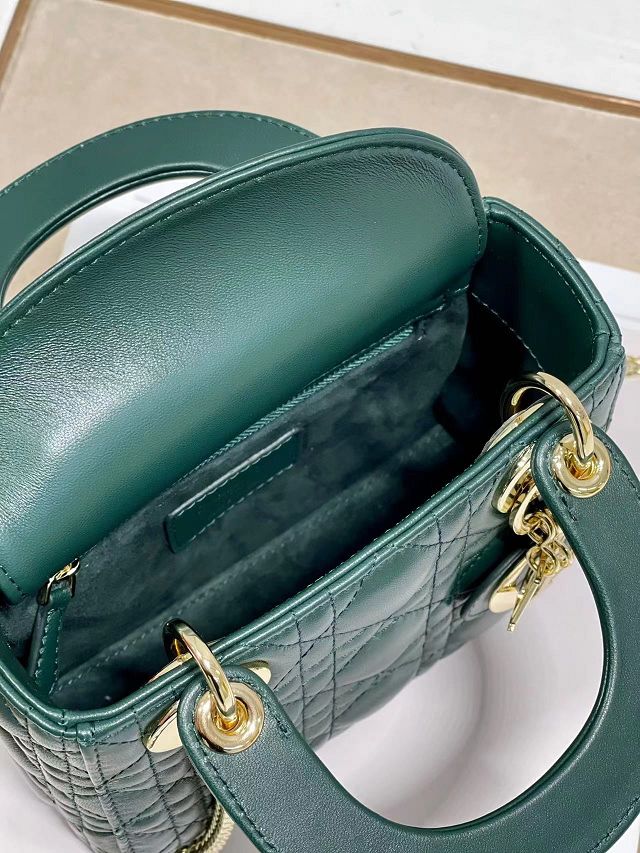 Dior original lambskin mini lady dior bag M0505 blackish green