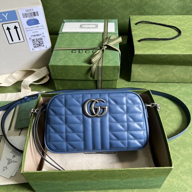 2022 GG original calfskin marmont small shoulder bag 447632 blue