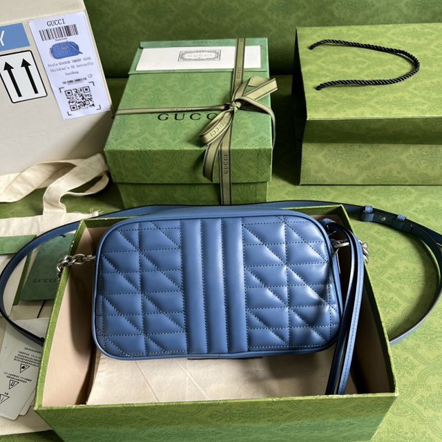 2022 GG original calfskin marmont small shoulder bag 447632 blue