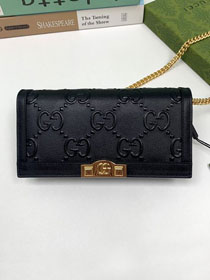 GG original calfskin wallet with chain 676155 black