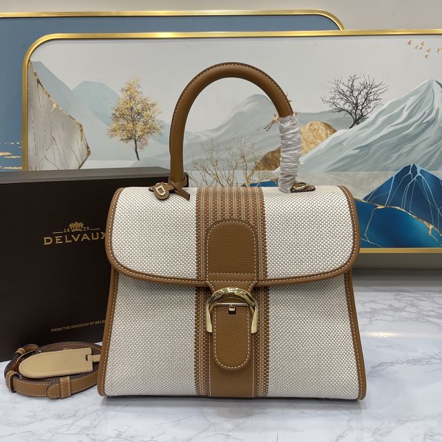 Delvaux original canvas brillant bag MM AA0555 brown&white