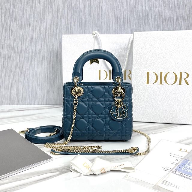 Dior original lambskin mini lady dior bag M0505 denim blue