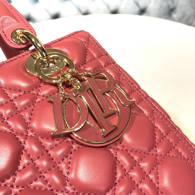 Dior original lambskin medium lady dior bag M0565 peony pink