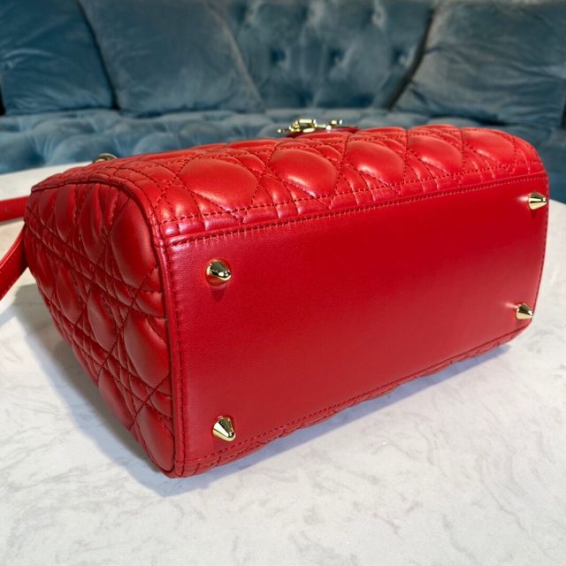 Dior original lambskin medium lady dior bag M0565 red