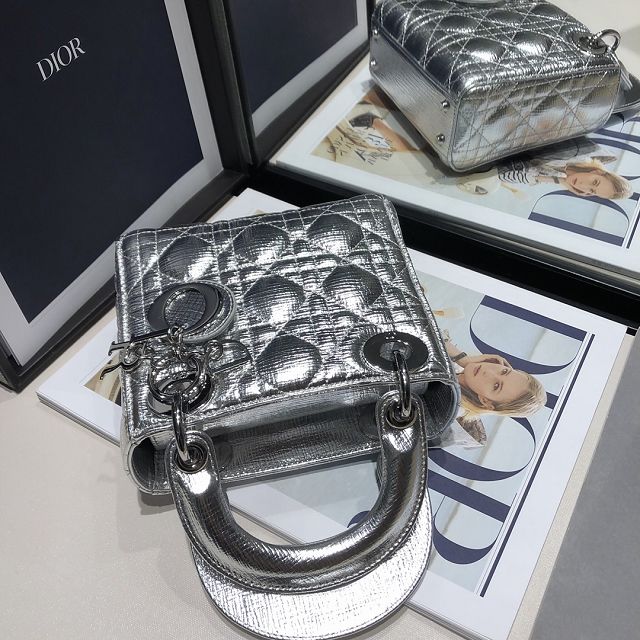 Dior original lambskin mini lady bag M0505 silver