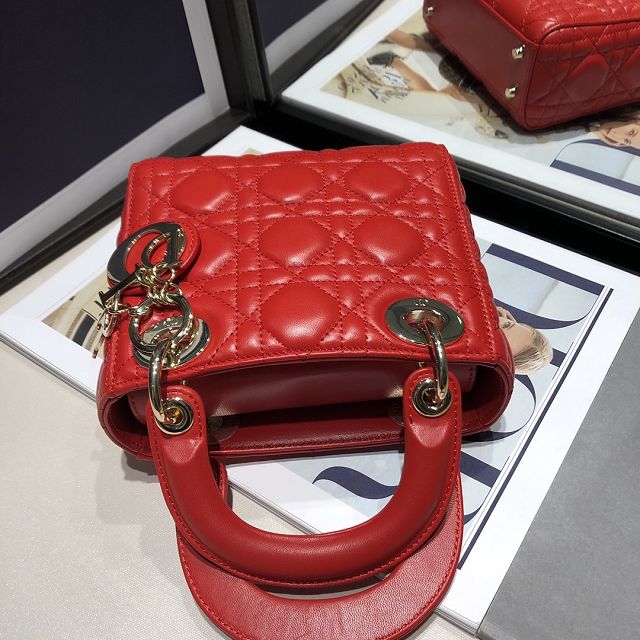 Dior original lambskin mini lady dior bag M0505-2 red