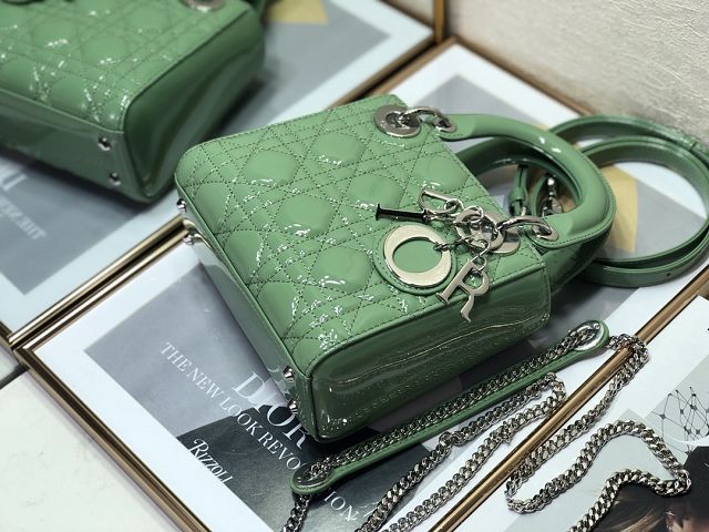 Dior original patent calfskin mini lady bag M0505 mint green