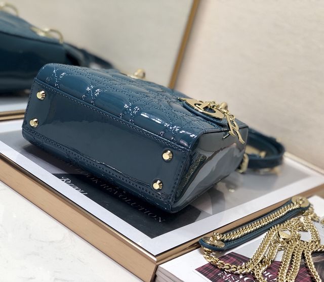 Dior original patent calfskin mini lady bag M0505 denim blue
