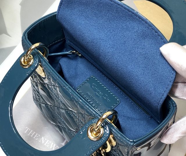 Dior original patent calfskin mini lady bag M0505 denim blue