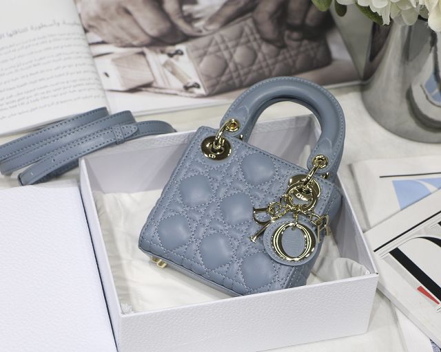 Dior original lambskin micro lady dior bag S0856 light blue