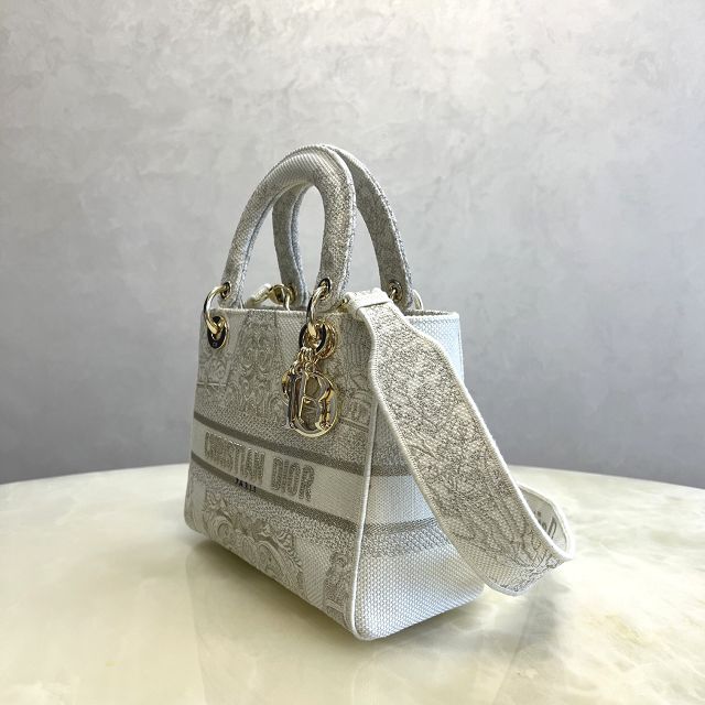 Dior original canvas medium lady bag M0565-5 white&grey