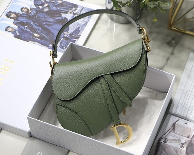 Dior original grained calfskin saddle bag M0446 green