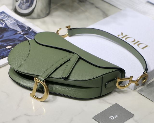 Dior original grained calfskin saddle bag M0446 green