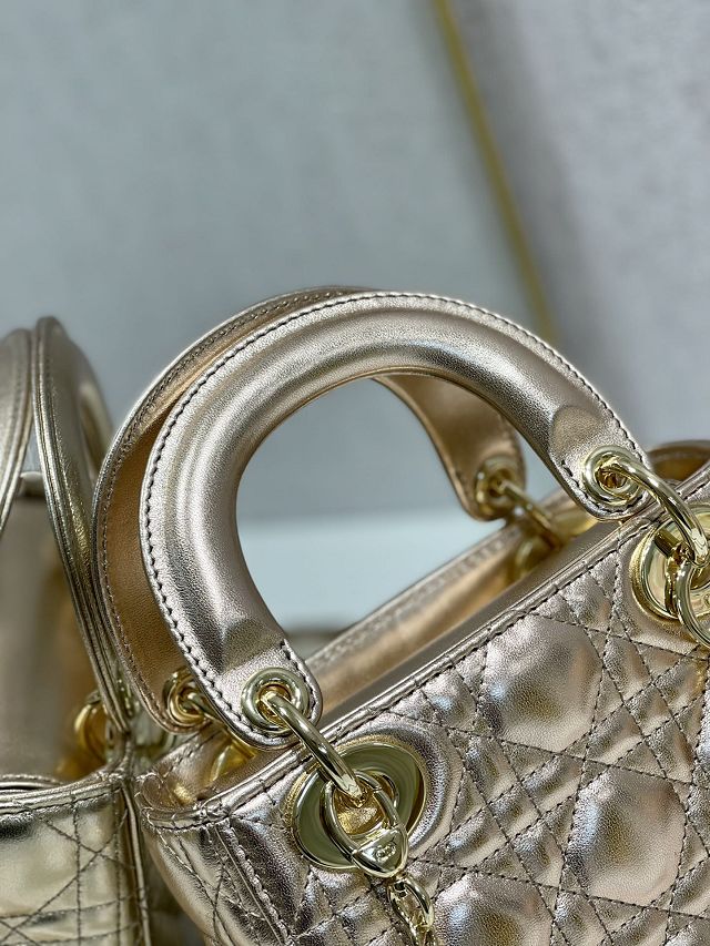 Dior original lambskin&suede mini lady dior bag M0505-3 gold