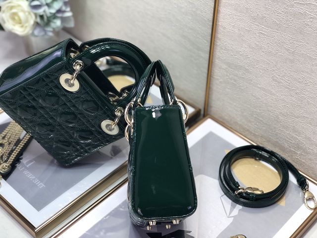 Dior original patent calfskin mini lady dior bag M0505 green