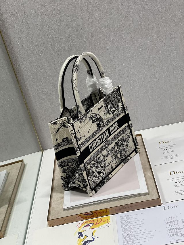 Dior original canvas small book tote bag M1265 black&white