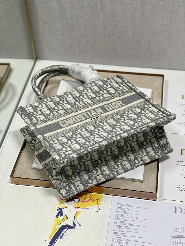 Dior original canvas small book tote bag M1265 light gray