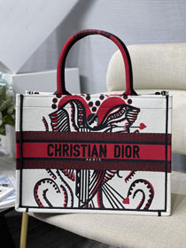 Dior original canvas medium book tote bag M1296-2 red&white