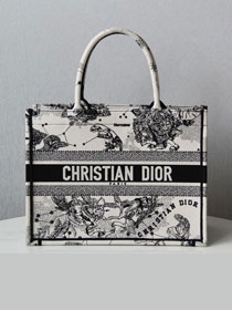 Dior original canvas medium book tote bag M1296-5 black&white