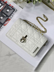 Dior original lambskin lady chain pouch S0937 white