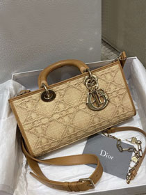 Dior original natural raffia lady D-Joy bag M0540C apricot