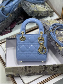 Dior original patent calfskin micro lady dior bag S0856 blue