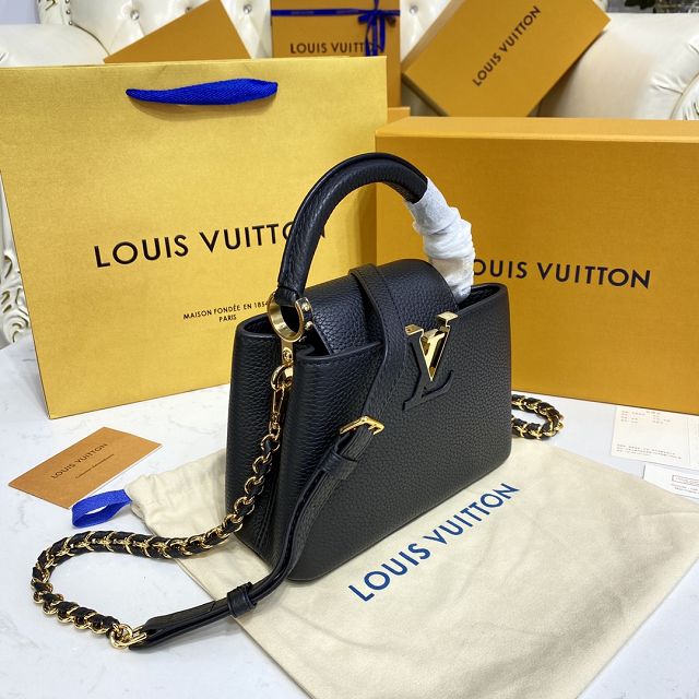 Louis vuitton original calfskin capucines mini handbag M59709 black