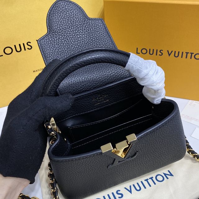 Louis vuitton original calfskin capucines mini handbag M59709 black