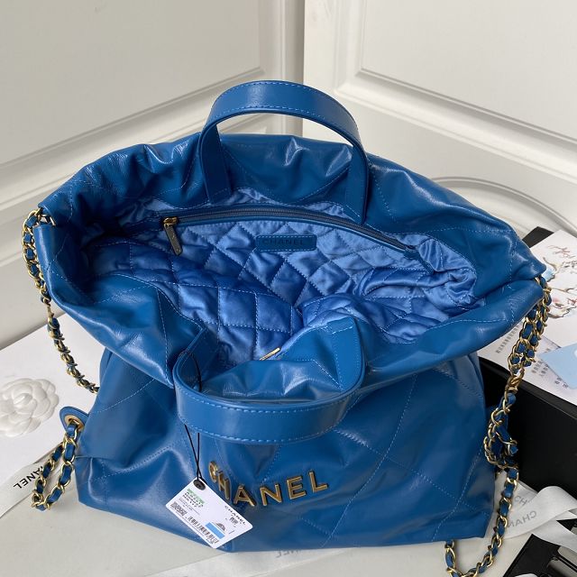 2022 CC original shiny calfskin 22 backpack AS3313 blue