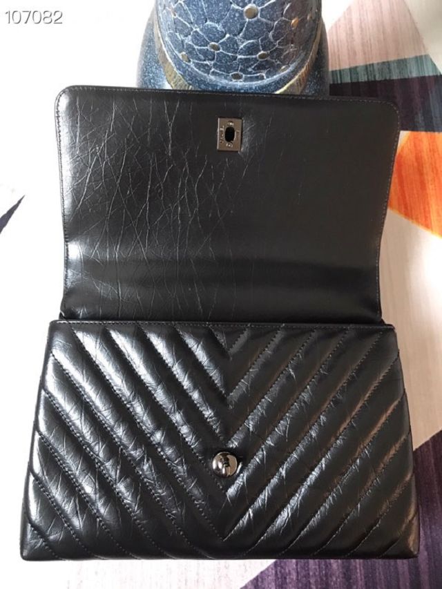 CC original aged calfskin top handle flap bag A92991 black