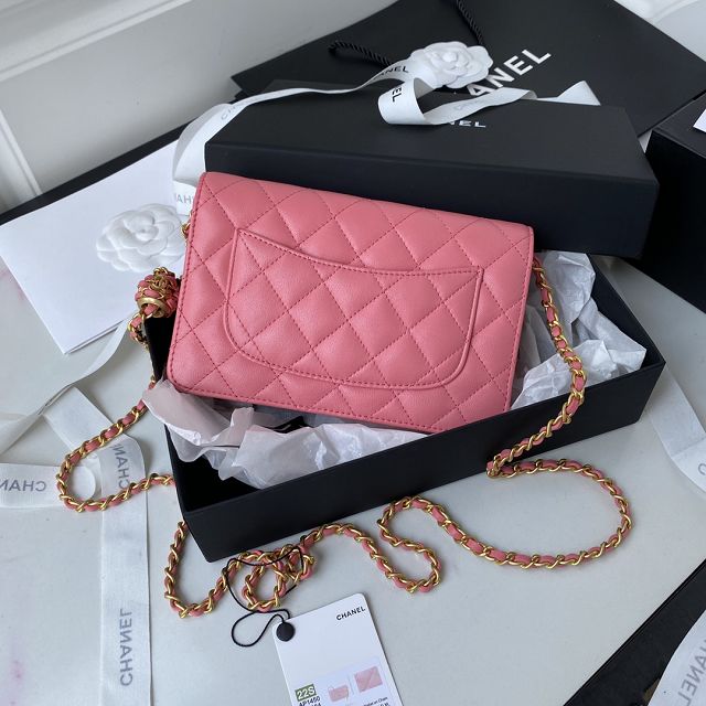 CC original lambskin wallet on chain AP145-2 pink